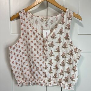 Lucky Brand Women's Boho Floral Block Print smocked cropTop NWT M